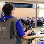 It&rsquo;s not hard to spot Sally Waters when she&rsquo;s making her rounds as a food inspector. Oak Harbor High School is one of hundreds of food outlets she checks. Photo by Patricia Guthrie/Whidbey News-Times