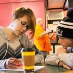 Teenage emcees Hailey Winch, left, Keelie Partridge and Harrison Keating study a script Thursday, April 6, 2017 at the Whidbey Playhouse in preparation for the second Whidbey Has Talent competition at Oak Harbor High School Sunday. Photo by Ron Newberry/Whidbey News-Times