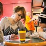 Teenage emcees Hailey Winch, left, Keelie Partridge and Harrison Keating study a script Thursday, April 6, 2017 at the Whidbey Playhouse in preparation for the second Whidbey Has Talent competition at Oak Harbor High School Sunday. Photo by Ron Newberry/Whidbey News-Times