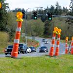 Justin Burnett/The Record                                Road cones and traffic cameras were recent put up at the intersection of Highway 525 and Fish Road in Freeland, along with other places on South Whidbey. The state will repave about 30 miles of the highway from Clinton to Coupeville this summer. Some preliminary work is expected to begin this weekend.