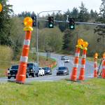 Justin Burnett/The Record &mdash; Road cones and traffic cameras were recent put up at the intersection of Highway 525 and Fish Road in Freeland, along with other places on South Whidbey. The state will repave about 30 miles of the highway from Clinton to Coupeville this summer. Some preliminary work is expected to begin this weekend.