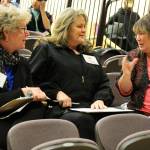 Whidbey Has Talent judges Joy Robbins Pearson, left, Virginia De Long and Daunne Zinger deliberate during the presentation division show Sunday at Oak Harbor High School. Photo by Daniel Warn/Whidbey News-Times