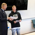 Photo by Jessie Stensland / Whidbey News-Times                                Island County Superior Court Judge Alan Hancock, left, hands Kody Schwiger a certificate during his graduation from Drug Court last week.