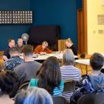 The North Whidbey Park and Recreation District Board of Commissioners met Tuesday before a large crowd of swim club supporters. At one point the meeting was recessed after an angry parent slammed his fists on the board table. Photo by Megan Hansen/Whidbey News-Times