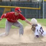 James Besaw steals second base ahead of the tag of Marysville-Pilchuck&rsquo;s Daniel Evoy. (Photo by John Fisken)