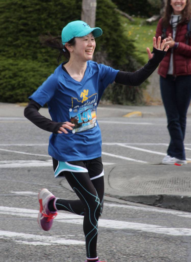 Akiko Tsuchida led all women in the Whidbey Island Marathon. (Photo by Jim Waller/Whidbey News-Times)