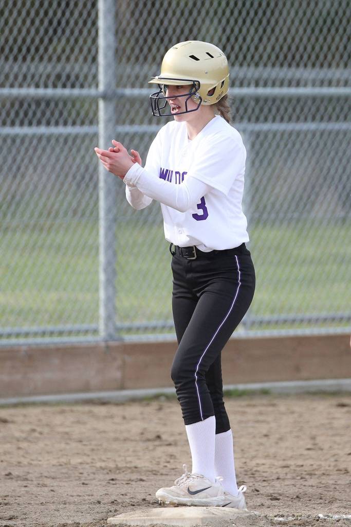 Miranda Wilson encourages a teammate in Tuesday&rsquo;s game with Lynnwood. (Photo by John Fisken)