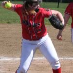 Veronica Crownover throws to first base for an out after fielding a bunt. (Photo by Jim Waller/Whidbey News-Times)