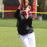 Shortstop Mikayla Elfrank settles under a pop-up Saturday. (Photo by John Fisken)