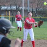 Shortstop Mikayla Elfrank tosses to first for a force out. (Photo by Jim Waller/Whidbey News-Times)