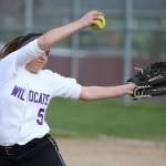 Oak Harbor&rsquo;s Cierra LeGendre launches a pitch. (Photo by John Fisken)