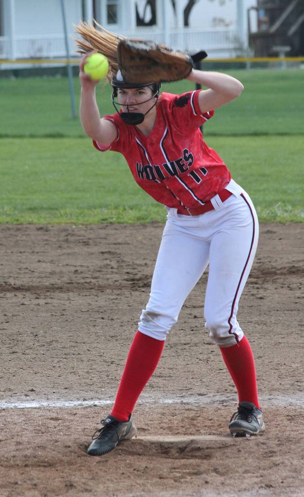 Katrina McGranahan focuses in on a pitch. (Photo by Jim Waller/Whidbey News-Times)