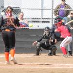 Lauren Rose waits for a pitch from Blaine&rsquo;s Alyssa Starcer. (Photo by Jim Waller/Whidbey News-Times)