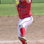 Sarah Wright fires a pitch in the second game. (Photo by Jim Waller/Whidbey News-Times)