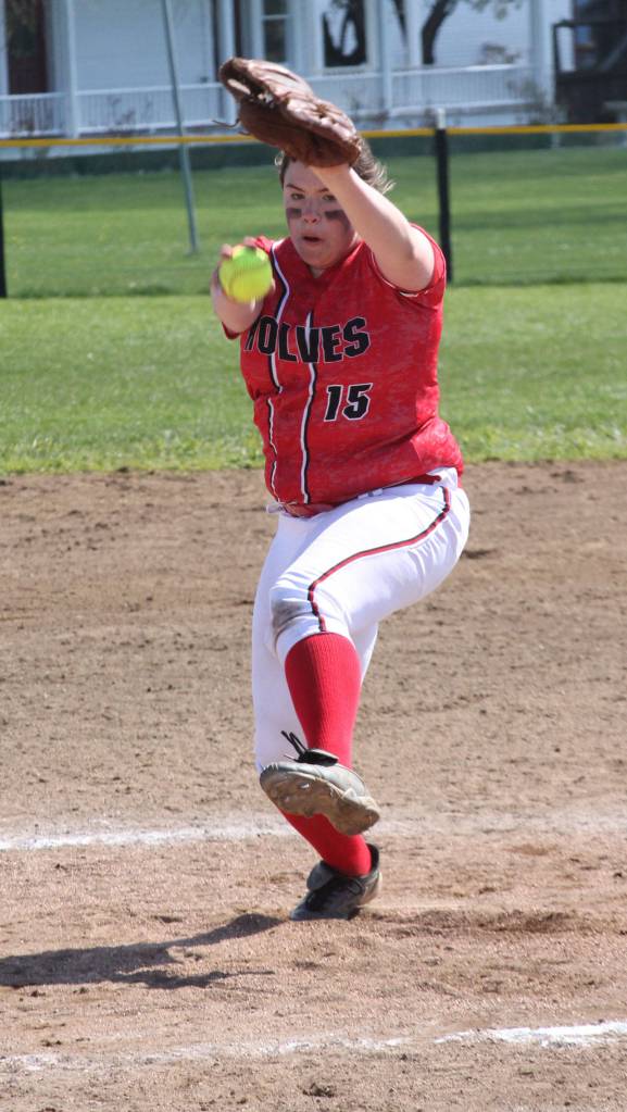 Sarah Wright fires a pitch in the second game. (Photo by Jim Waller/Whidbey News-Times)