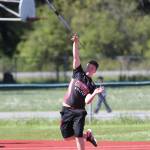 Jacob Martin hurls the javelin in Monday&rsquo;s meet. (Photo by John Fisken)