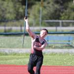 Grey Rische lets loose of a javelin throw. (Photo by John Fisken)