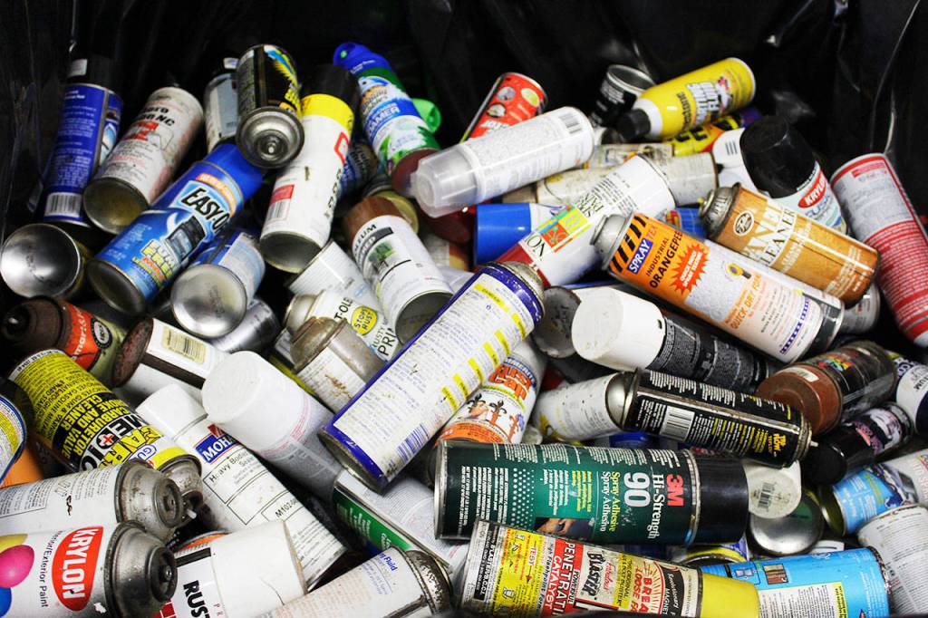 Cans of oven cleaner, spray paint, hair spray, fabric protector, bug killers and more added up to more than 6,000 pounds of aerosol cans that the public dropped off at Island County&rsquo;s four household hazardous waste sites last year.