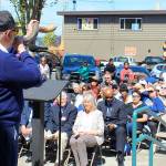At Coupeville&rsquo;s prayer rally, Pastor Carl Smith performed the Blowing of the Shofar, a traditional instrument made of a ram&rsquo;s horn used in Jewish religious ceremonies. Photo by Patricia Guthrie/Whidbey News-Times