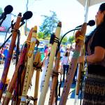 Rona Yellow Robe in front of the many Native American flutes she played during her performance at the Penn Cove Water Festival Saturday in Coupeville.