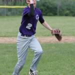 After fielding a comebacker, Oak Harbor pitcher Gage McLeod tosses to first for an out. (Photo by Jim Waller/Whidbey News-Times)