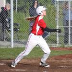 Coupeville&rsquo;s Chelsea Prescott picks up the flight of the ball she put into play. (Photo by John Fisken)