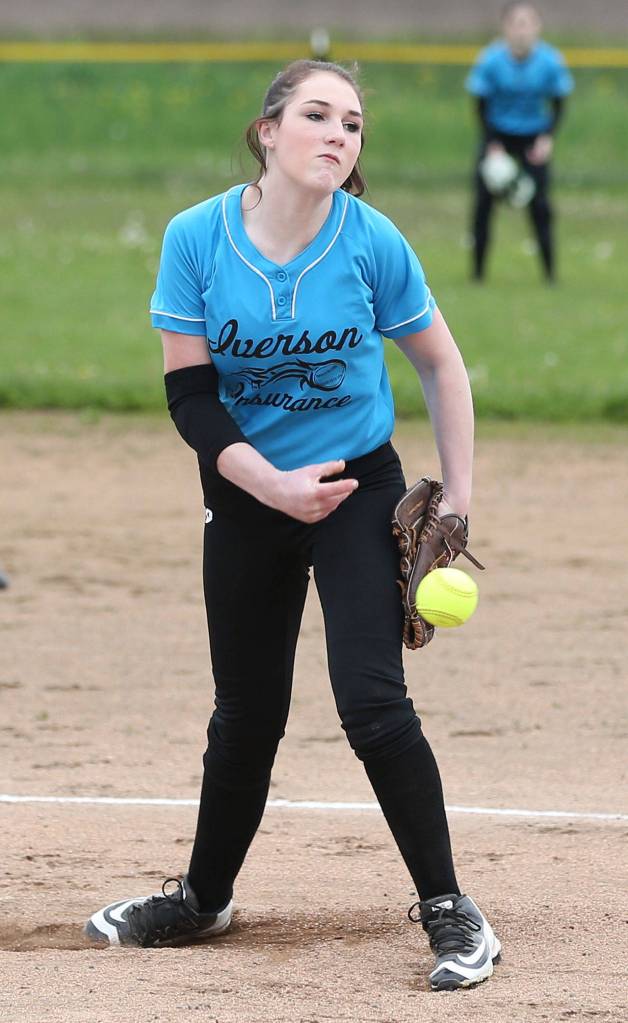 Central Whidbey pitcher Melody Wilkie fires a strike. (Photo by John Fisken)