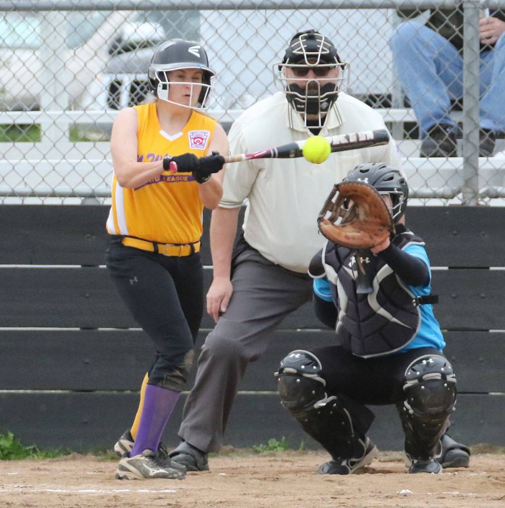 North Whidbey&rsquo;s Krislyn Ramsauer puts the ball in play. (Photo by John Fisken)