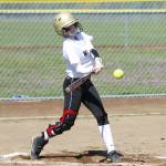 Brooke Wilson attacks a pitch in Saturday&rsquo;s game with Marysville Getchell. (Photo by John Fisken)