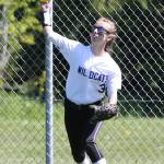 Center fielder Miranda Wilson throws the ball back into the infield Saturday. (Photo by John Fisken)
