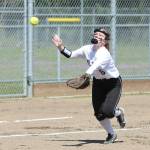 Third baseman Brooke Gilham races in to catch a blooper. (Photo by John Fisken)