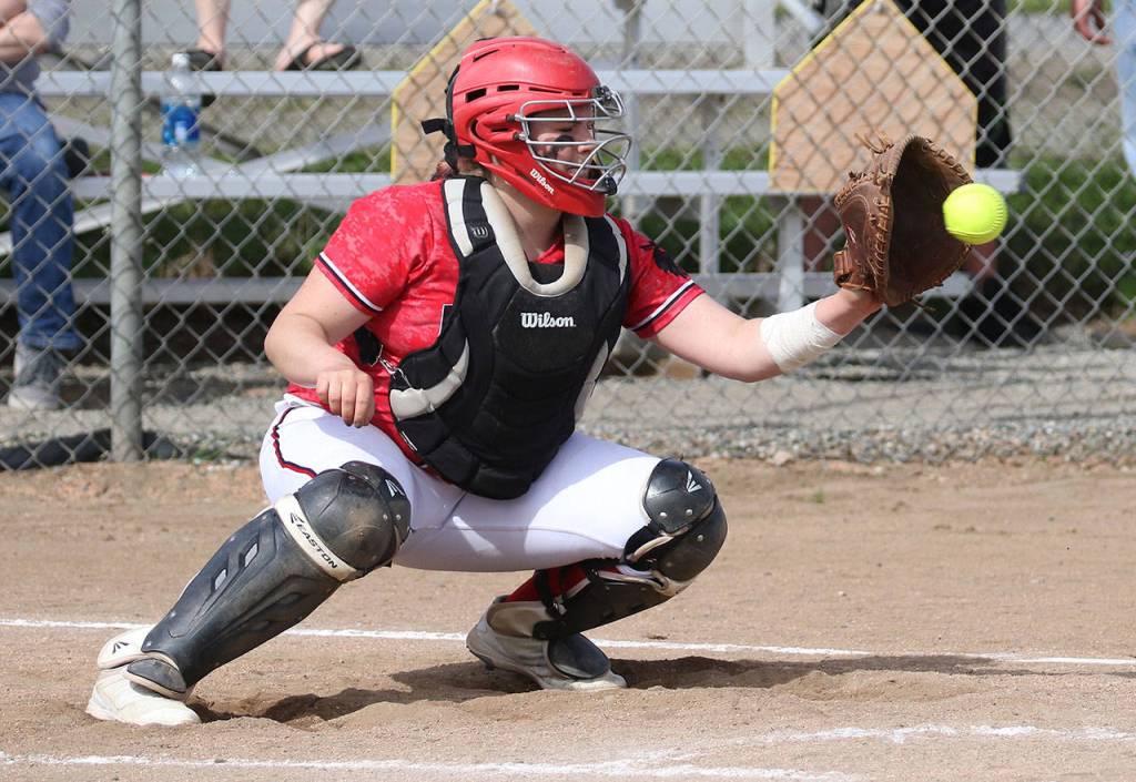 Catcher Sarah Wright corrals a pitch for Coupeville. (Photo by John Fisken)