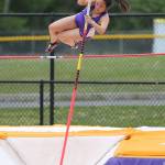 Naomi Garcia attempts to clear the bar in the pole vault Tuesday. (Photo by John Fisken)