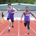 Oak Harbor&rsquo;s Chris Brown, right, edges teammate Miguel Guzman for the 400-meter final. (Photo by John Fisken)