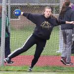Julie Jansen gets ready to let her discus fly in the Twilight Invitational. (Photo by John Fisken)