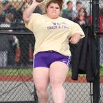 Sarah Ulam puts the shot for a ninth-place finish Friday. (Photo by John Fisken)