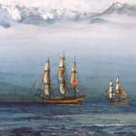 A parade of sail will bring tall ships through Admiralty Inlet June 13. A poster for the event shows a painting by maritime artist Gordon Miller of British Columbia titled &ldquo;Chatham and Discovery in Juan de Fuca Strait, April 30, 1792.&rdquo; Illustrated provided by Lynn Hyde/San Juan Island National Historical Park