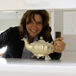 Robyn Myers, conference services manager at the Camp Casey Conference Center and Fort Casey Inn, has some fun while providing a tour of the iconic Colonel&rsquo;s House Wednesday, June 7, 2017. The house and other attractions at the former Fort Casey will be open for the public to view during an open house from noon-4 p.m. Friday, June 16. Photo by Ron Newberry/Whidbey News-Times