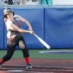 Brionna Blouin smacks a pitch in Tuesday&rsquo;s game. (Photo by John Fisken)