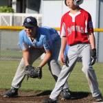 Luke Child, left, and Kody Morrow get ready for the next pitch. (Photo by Jim Waller/Whidbey News-Times)