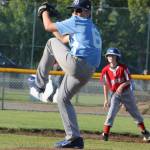 The Rays&rsquo; Travis Westman goes into his windup in Friday&rsquo;s game with the Angels. (Photo by Jim Waller/Whidbey News-Times)