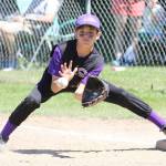 First baseman Sebastian Aranguri-Plummer looks in a throw Saturday. (Photo by John Fisken)