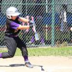 David Smith III rips a line drive in Saturday&rsquo;s district game. (Photo by John Fisken)