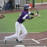 Joe Dixon attempts to bunt for Oak Harbor. (Photo by Jim Waller/Whidbey News-Times)