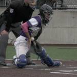 Oak Harbor&rsquo;s Aaron Martinez blocks a pitch. (Photo by Jim Waller/Whidbey News-Times)