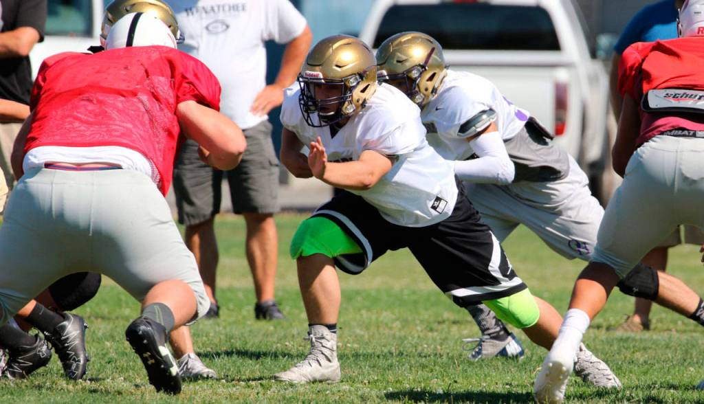 Brandon McCollough explodes into a block.