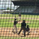 Coupeville&rsquo;s Joey Lippo pitches to Oak Harbor&rsquo;s James Besaw, who plays for the Washington Rush. (Photo by Teresa Besaw)
