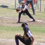 Kali Bobsin receives a throw for a force out at first base. (Photo by Jim Waller/Whidbey News-Times)