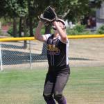 Third baseman Kayla Crocker settles under a pop-up. (Photo by Jim Waller/Whidbey News-Times)