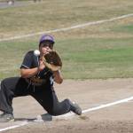 Shane Hoffmire snares a throw at third base. (Photo by Jim Waller/Whidbey News-Times)